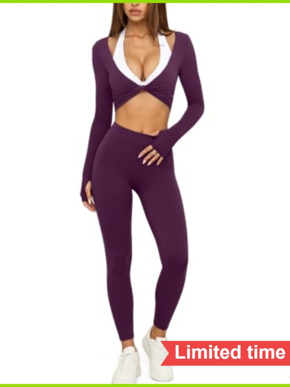2 Piece Workout Set Long Sleeve Twist Front Top High Waisted Leggings Pilates